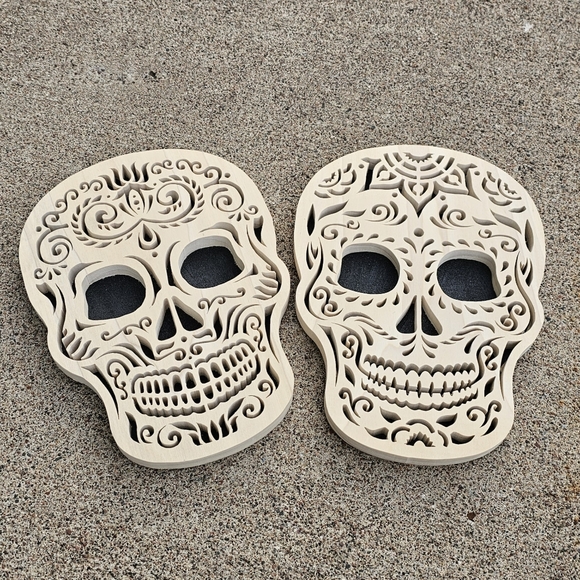 Sugar Skull Wood Cutout Set of 2 - Picture 3 of 12